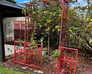 Red Wrought Iron Garden Arbor