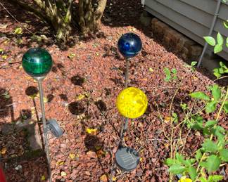 3 Glazing Ball Solar Lights - Blue, Green, Yellow