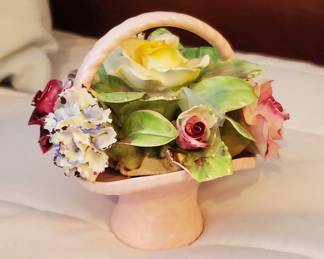 Capodimonte Porcelain Floral Bouquet in Basket