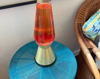 Starlight Base Orange Lava Lamp, Blue Iron Side Table