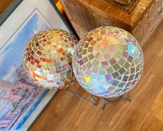 2 Mosaic Gazing Balls with Stands