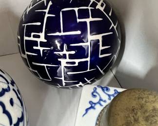 Cobalt Blue/White Ceramic Decorative Sphere
