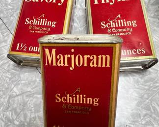 1930's Schilling & Company Spice Tins - Marjoram, Savory, Thyme
