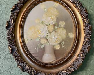 Ornately Carved Wood Framed Floral Bouquet Painting