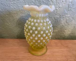 Yellow/White Opalescent Hobnail Vase