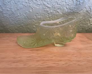 Green/Clear/White Opalescent Vaseline Glass Boot