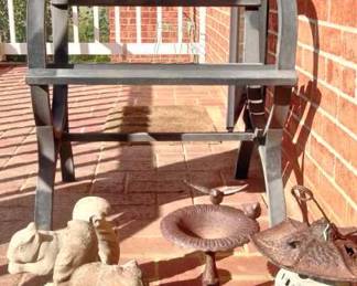 Patio chair, assorted garden art