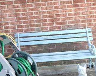 Garden or patio bench, hose reel