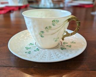 Beleek cup/saucer - green mark