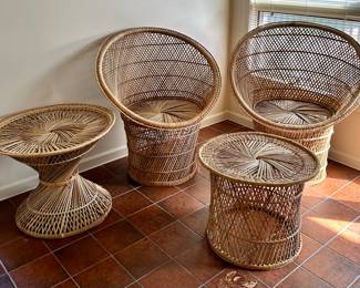 #9 - Rattan Boho peacock chairs, ottoman and side table- $200
