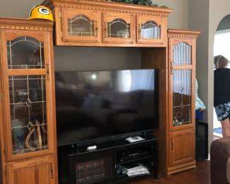 Solid oak entertainment center, 3 pieces