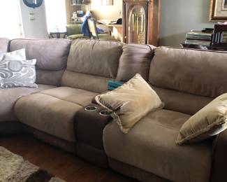 Awesome suede reclining sectional sofa, like new, 2 years old