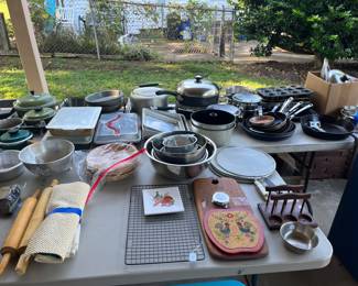 Kitchen items, small appliances,  pots and pans