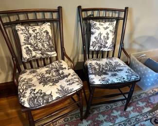 Early American spindle chairs with seat and back covers