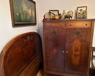 4 piece bedroom set: armoire, head board, dresser and mirror
