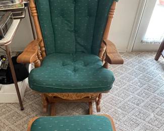 Oak glider and ottoman. 