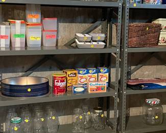 Lots of vintage Mason jars. 