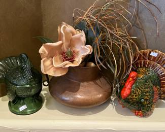 Copper pot surrounded by turkeys!