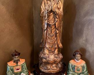 Wooden golden "Buddah" and Emperor and Empress figures