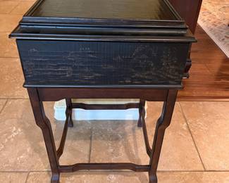 Asian-styled Ethan Allen lift-top table w/ Japanese scene