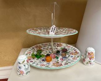 2-tier serving stand and salt & pepper shakers