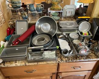 Counter full of fine baking ware
