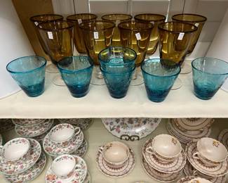 Mid Century blue Hazel/Atlas glasses - set of 6