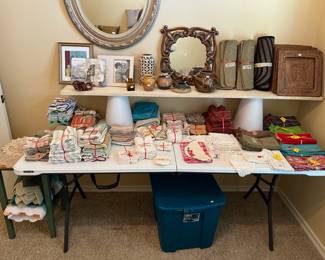 Another table full of wonderful linens and misc.
