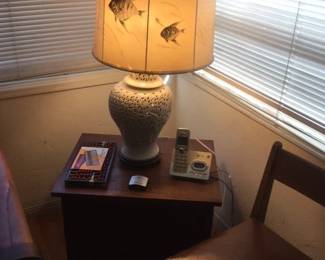 Pierced lamp with painted shade