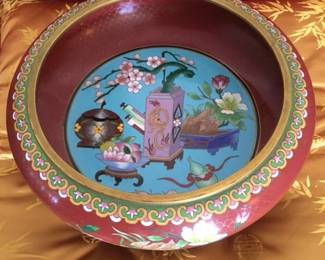 12" antique cloisonné bowl with stand 