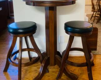 Bistro table with two barstools