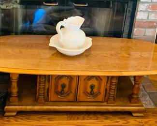 Solid Wood Oval Coffee Table with center cabinet