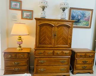 Vintage Wardrobe Cabinet - (2) Matching Nighstands