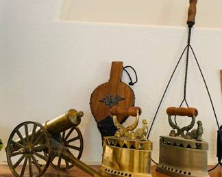 Brass Cannon / Cast Iron Coal Irons