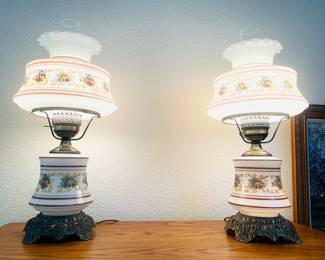 (2) Tall Vintage Quoizel Hurricane Lamps