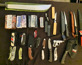 Misc. Pocket / Fishing knives. Vintage gun lighter / Amazon fire sticks