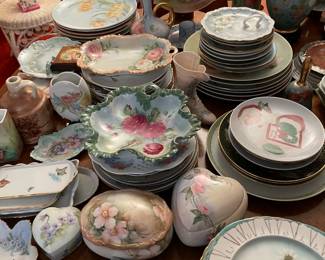 Beautiful array of antique china dishes, plate, decor; many floral pattern china