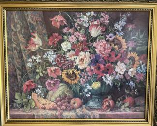 Oil on canvas framed floral painting