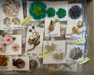 various costume jewelry, post earrings, brooches