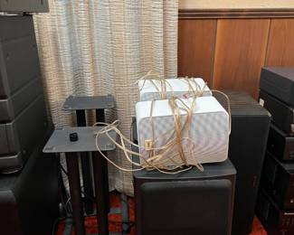 various audio equipment and speakers