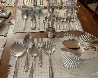 Silverware and serving utensils, table linens