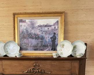 decorative white china plates and tea cups, framed wall art