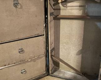 Antique trunks in various shapes, colors, and sizes