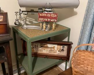 vintage scale, vintage table, fish decor
