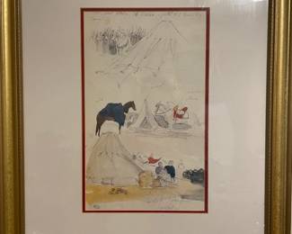 vintage framed pen and ink artwork