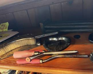antique brush, comb, scissors