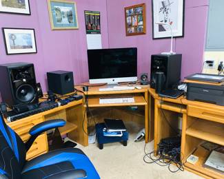 COMPUTER TABLE, SPEAKERS, PRINTERS