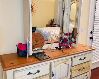 ANTIQUE WHITE DRESSER WITH MIRROR