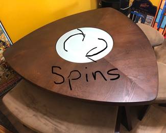 Dining room table, showing the Lazy Susan spinning