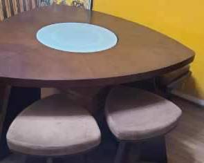 Dining room table, triad, shape, Lazy Susan in the center spinning
